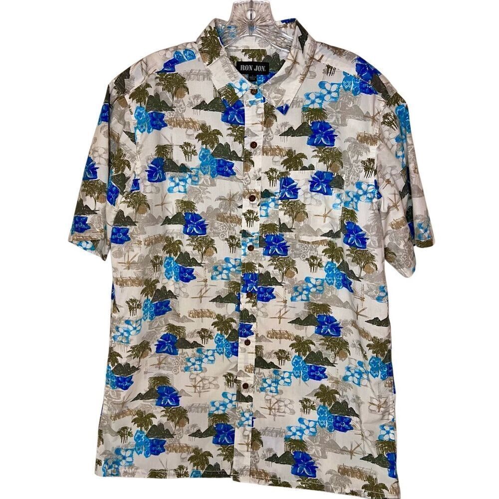 Vintage Y2K Hawaiian Shirt Men's Large Ron Jon Mens Vacation Summer Beach EC